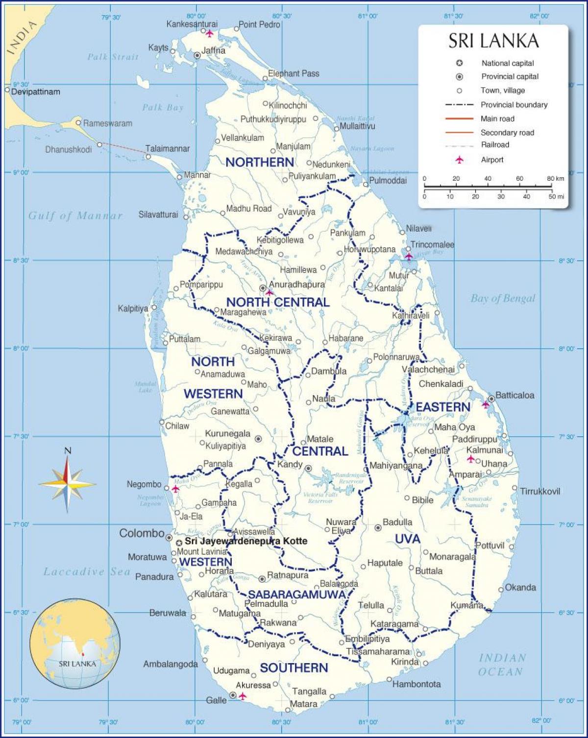 mapa d'aeroports internacionals a Sri Lanka
