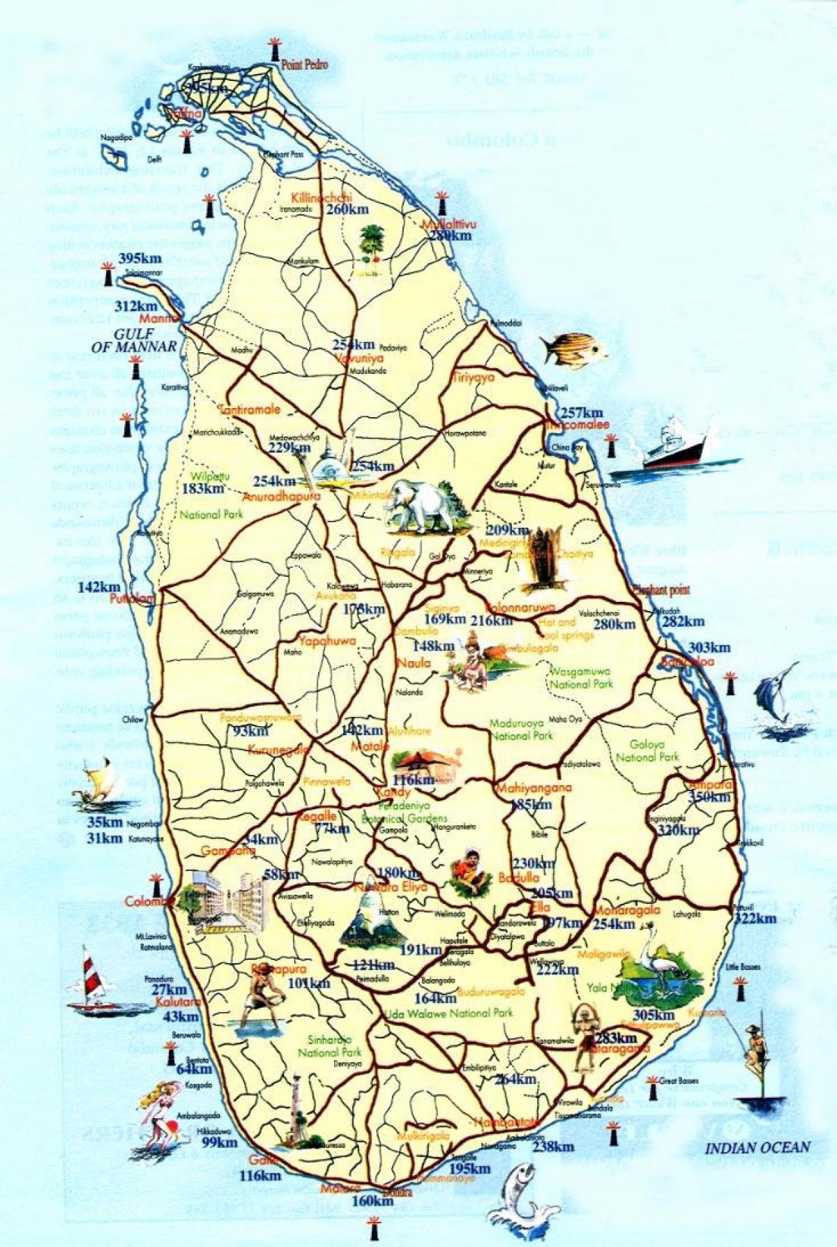 mapa turístic de Sri Lanka, amb les ciutats