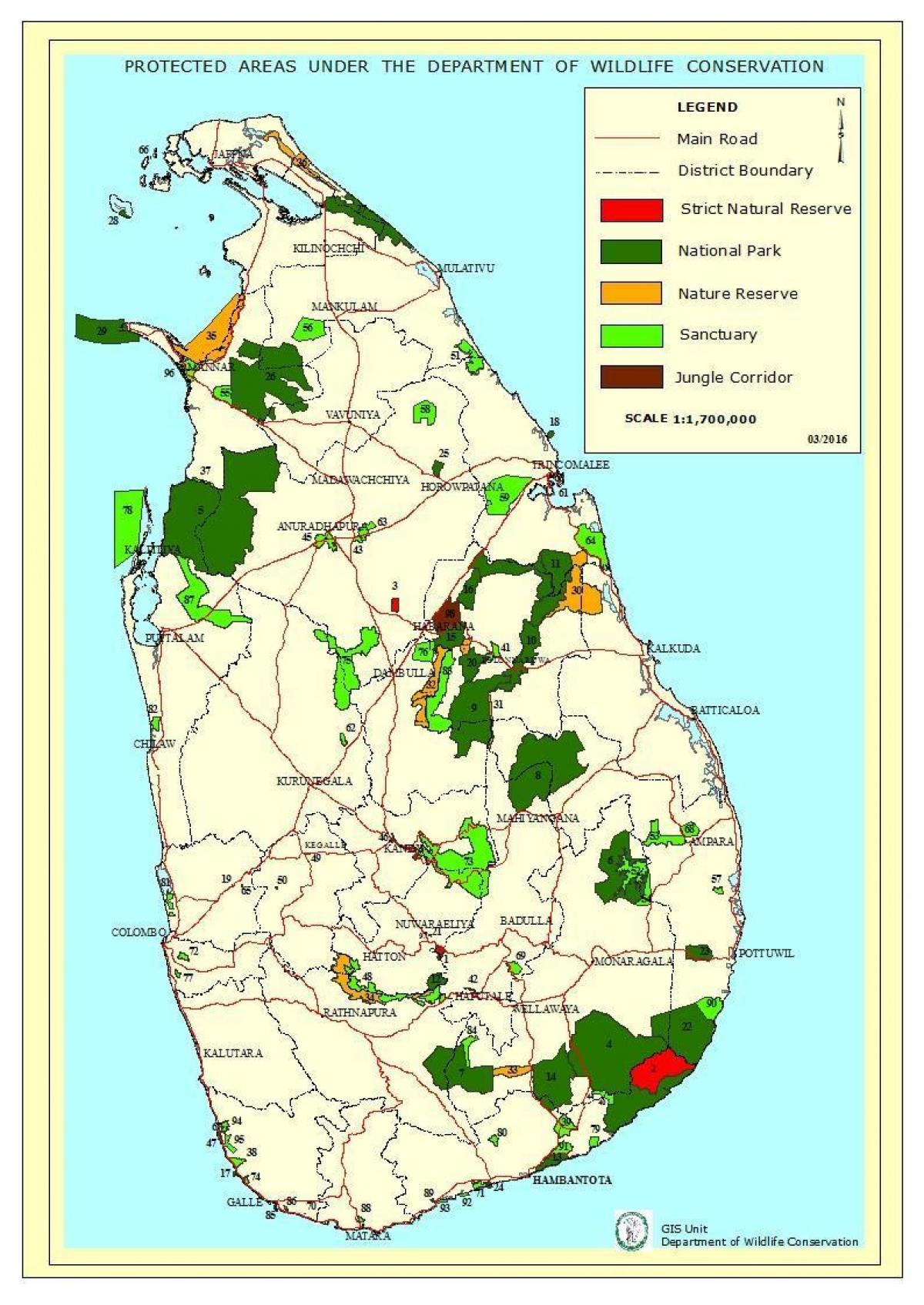 mapa de parcs nacionals a Sri Lanka