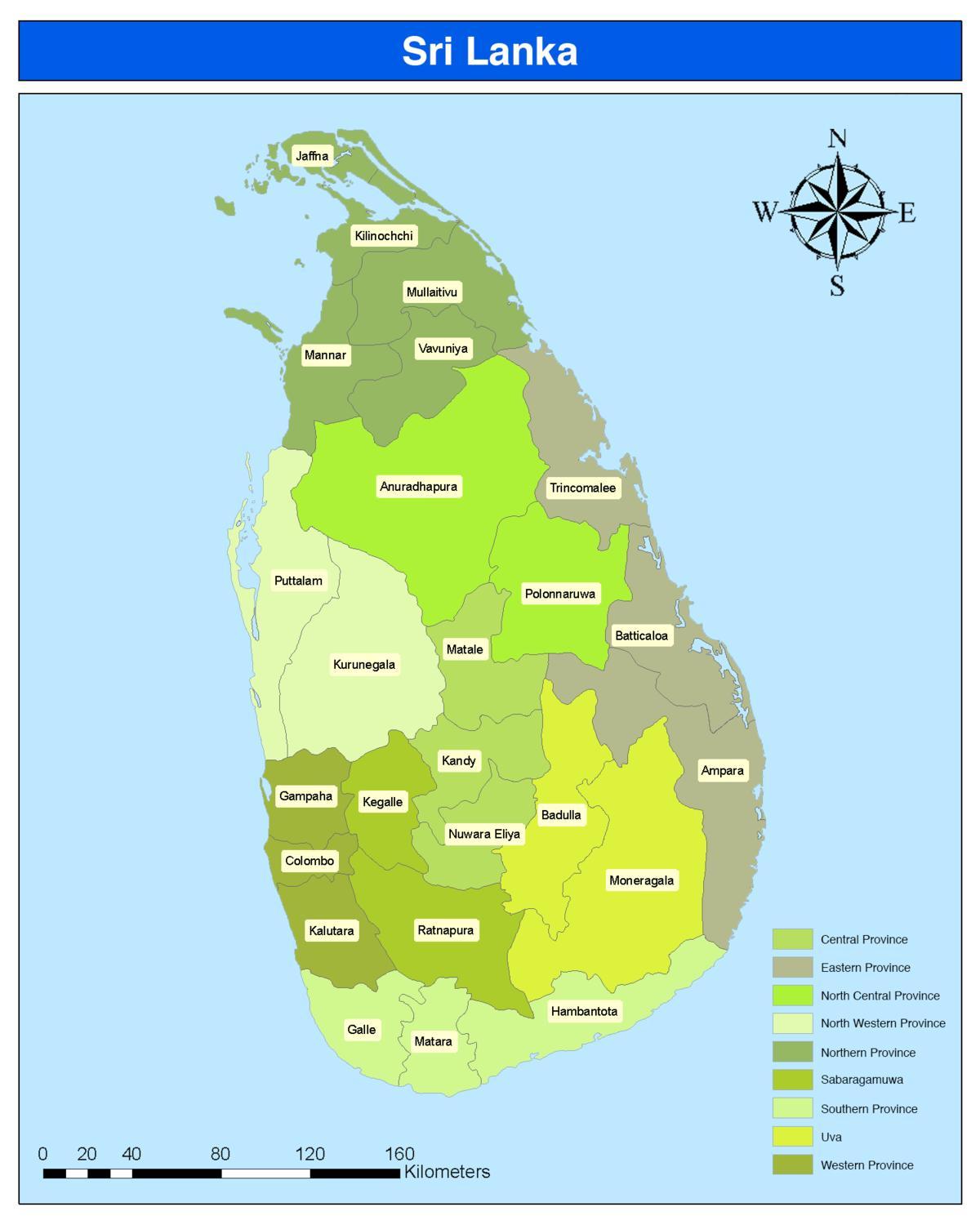 mapa de Sri Lanka districte mapa en tàmil