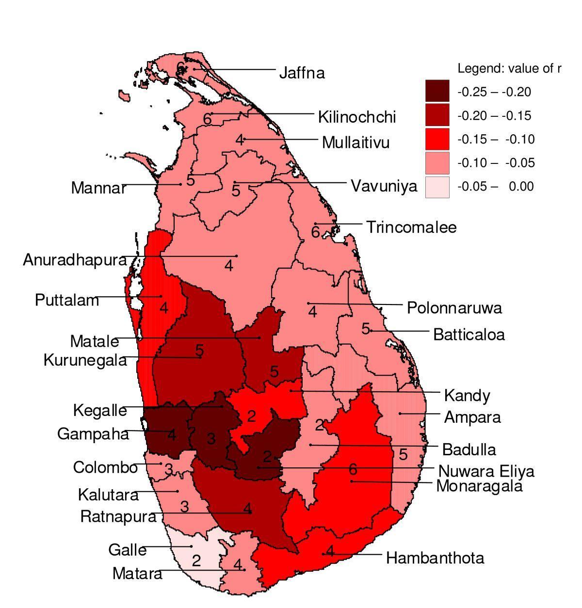 mapa de Sri Lanka la malària
