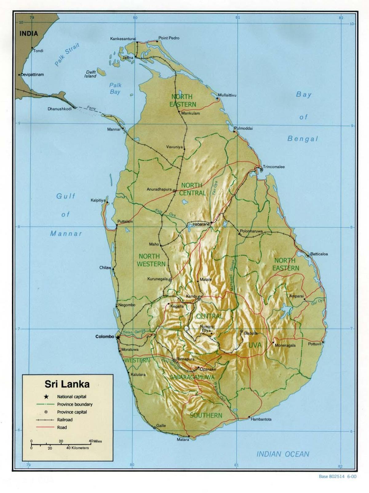 mapa de Sri Lanka carreteres amb els quilòmetres