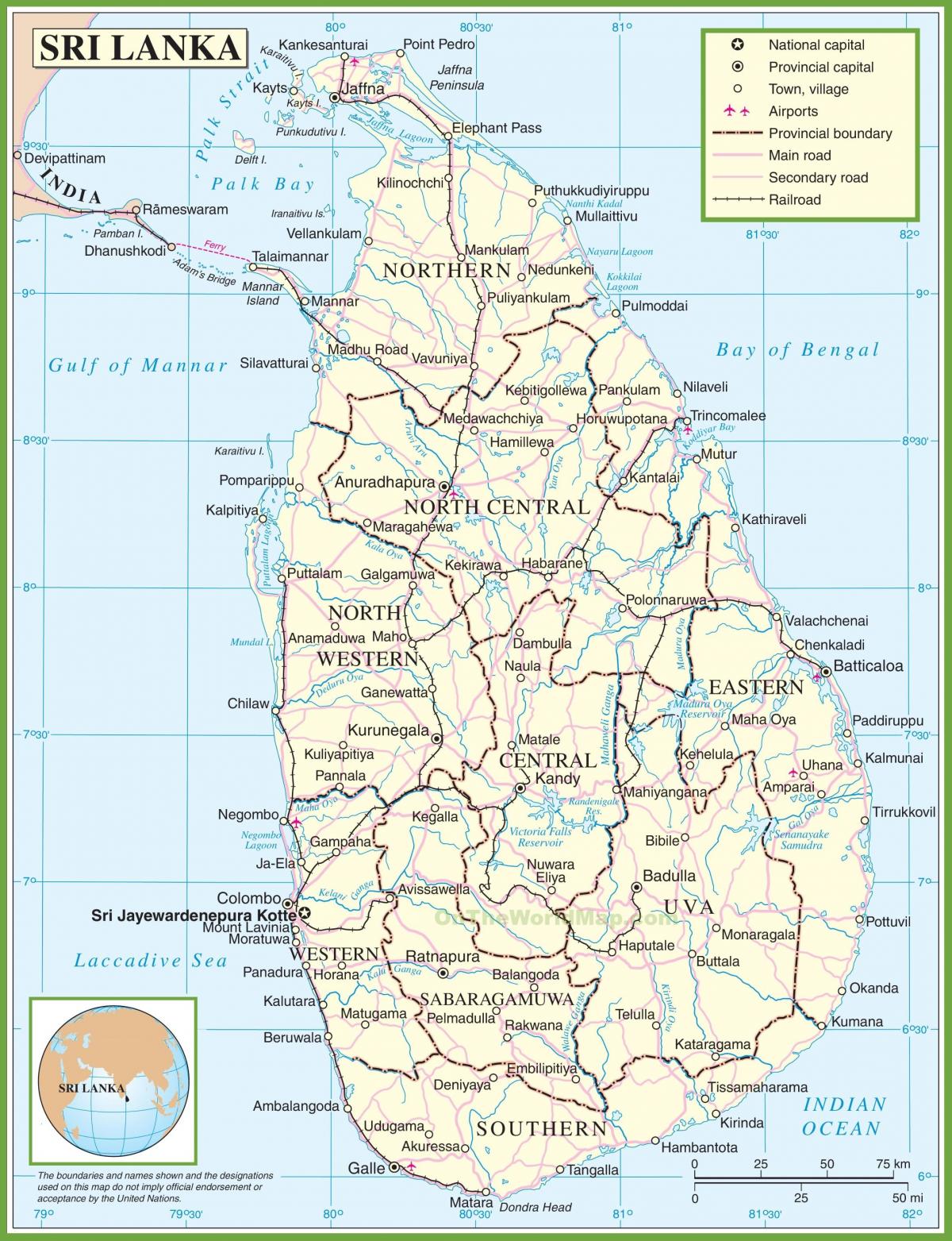 mapa de Sri Lanka política