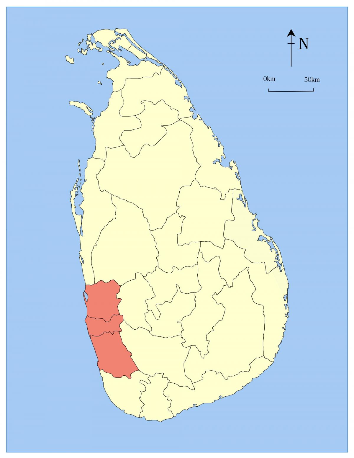 mapa de Sri Lanka província occidental