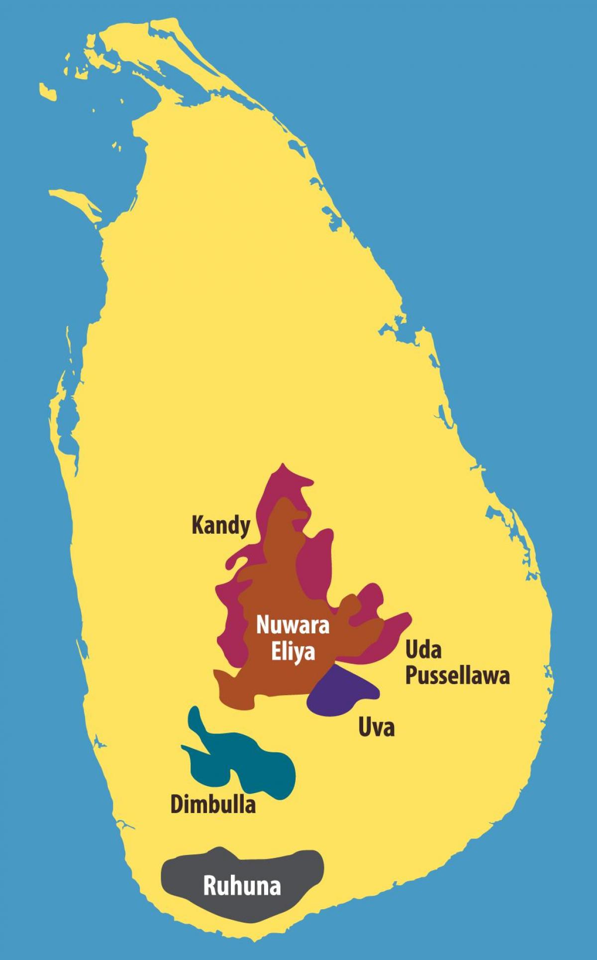 mapa de Sri Lanka plantacions de te