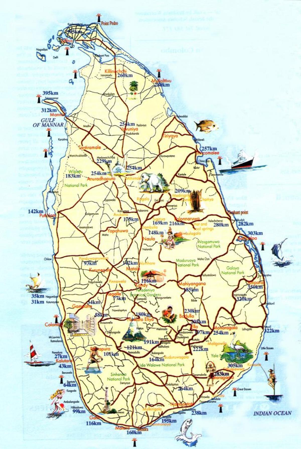 mapa de Sri Lanka resorts de platja