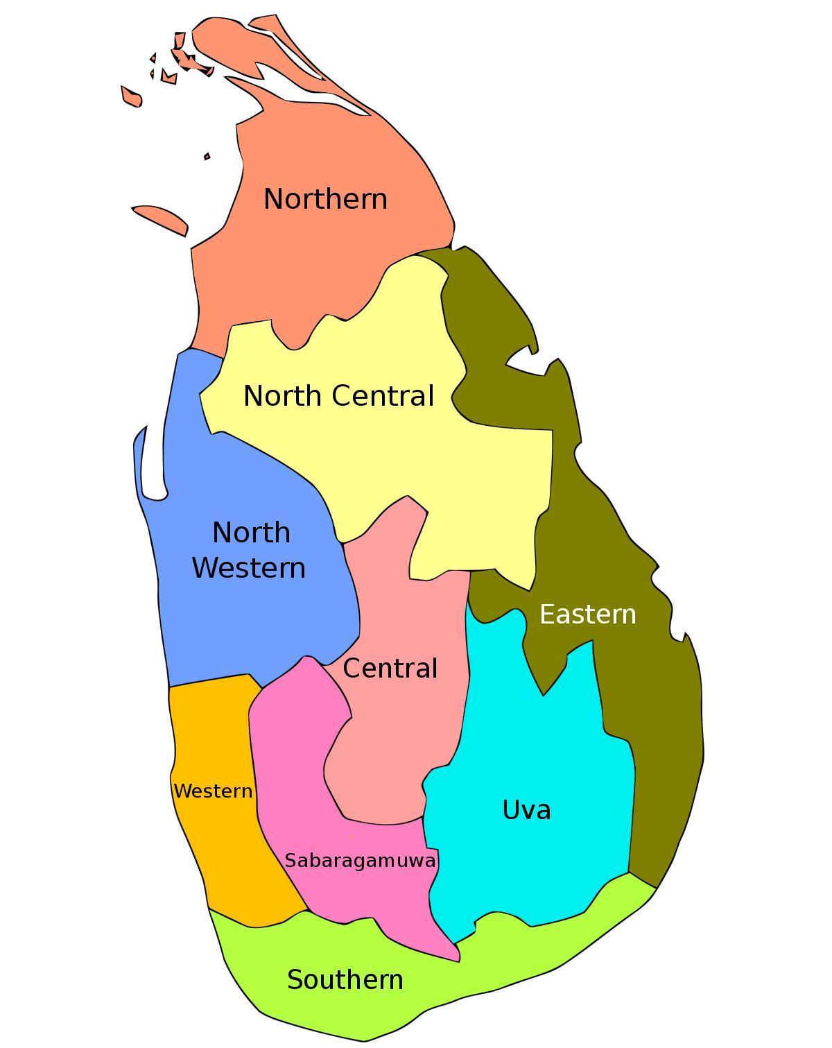 Sri Lanka mapa províncies, districtes