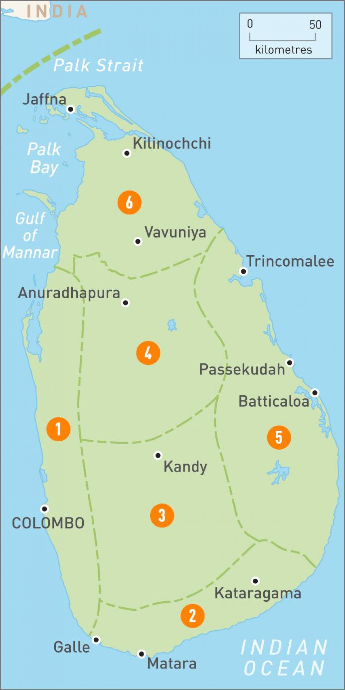 mapa de Sri Lanka regions