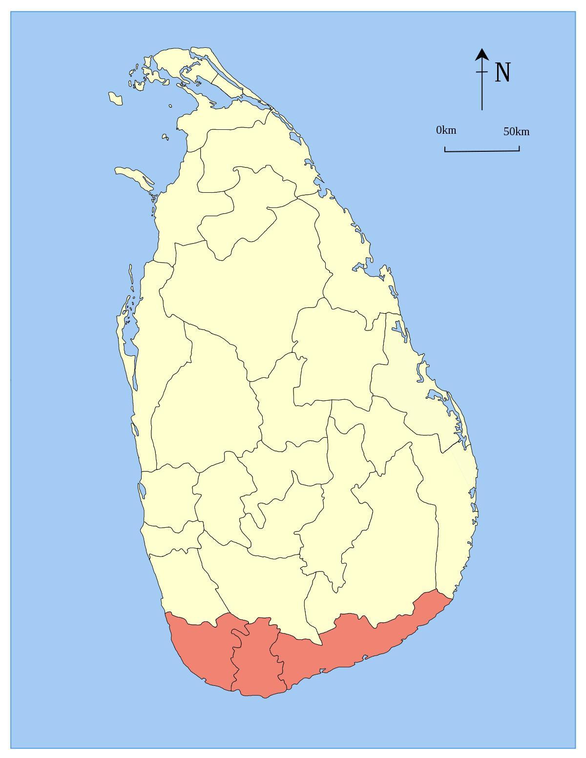 mapa de Sri Lanka sud de la província