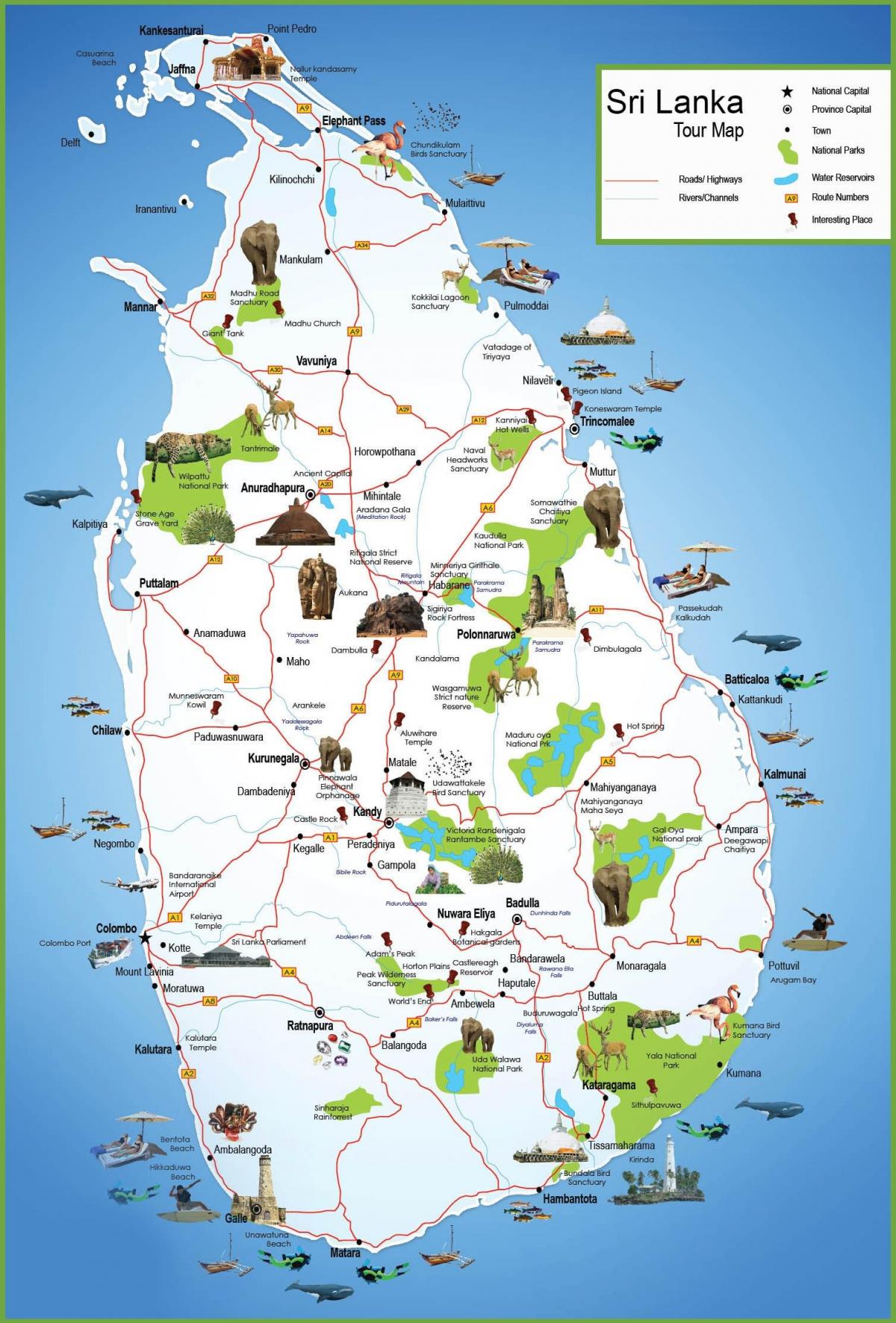 llocs turístics a Sri Lanka mapa