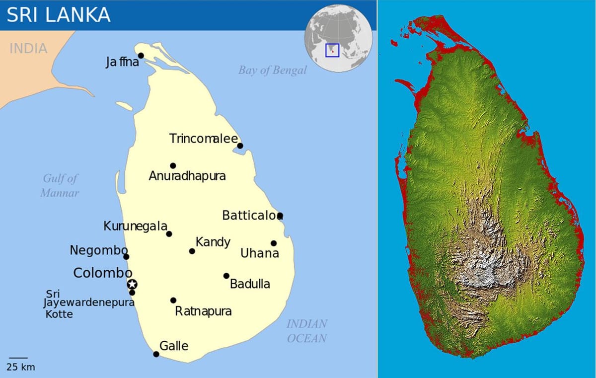 mapa de Sri Lanka topogràfic