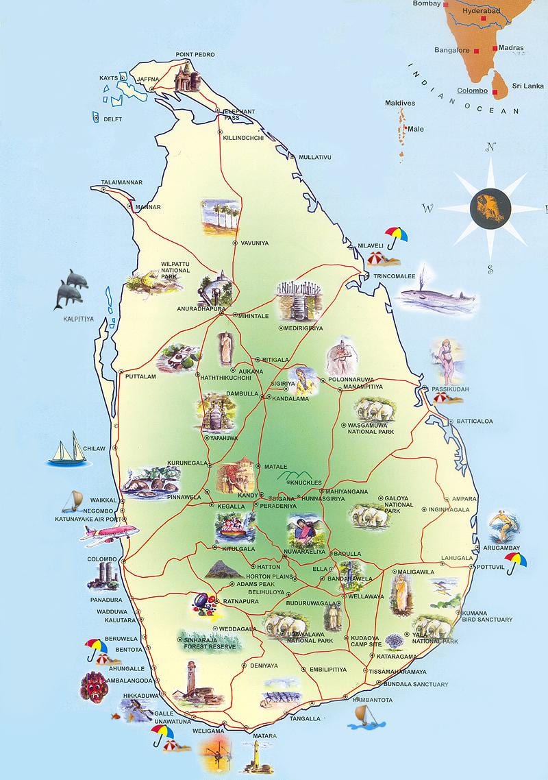 atractius turístics Sri Lanka mapa