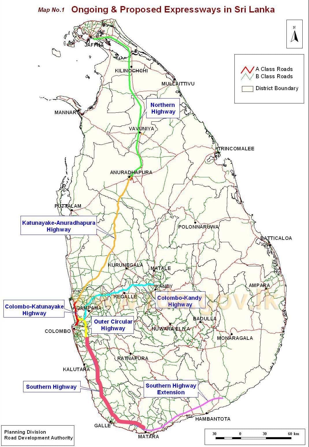 mapa de Sri Lanka autovia