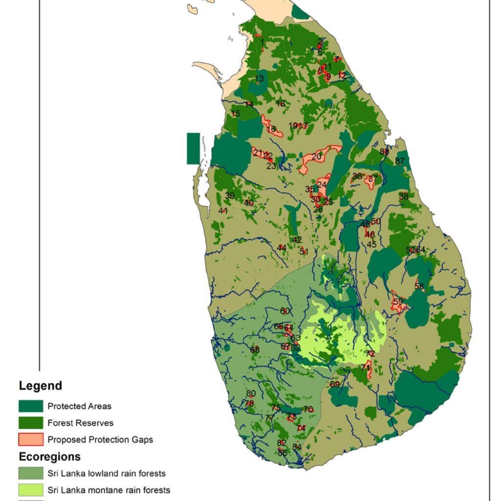 mapa de Sri Lanka boscos