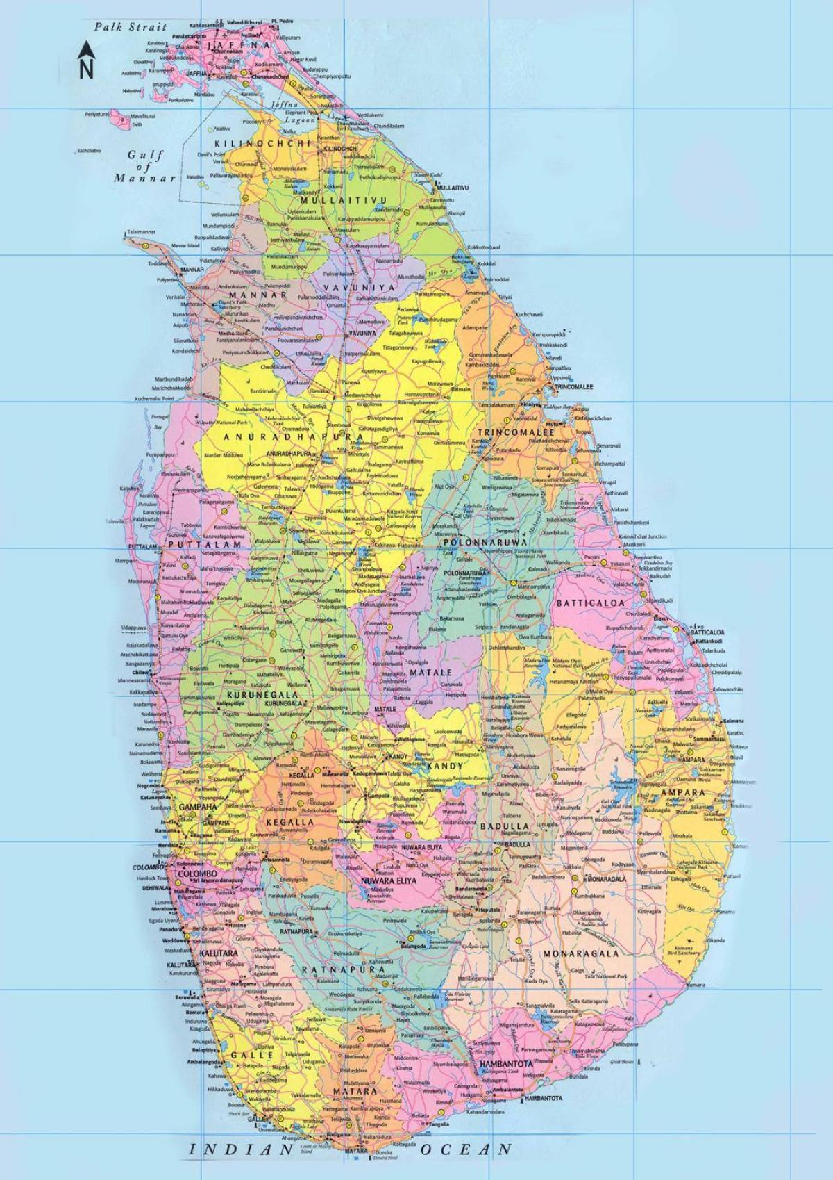 Sri Lanka mapa de carreteres distància km