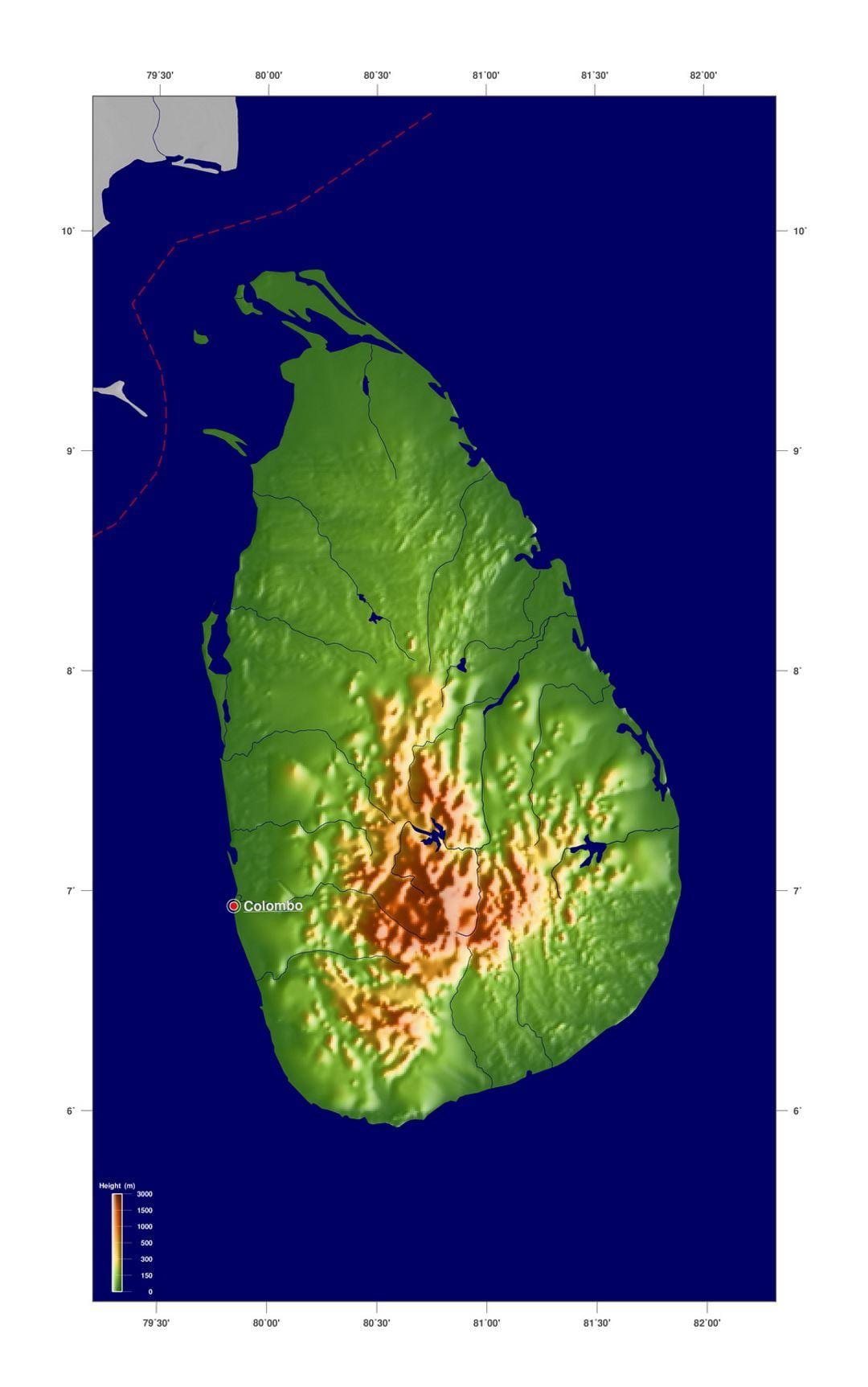 mapa de Sri Lanka elevació