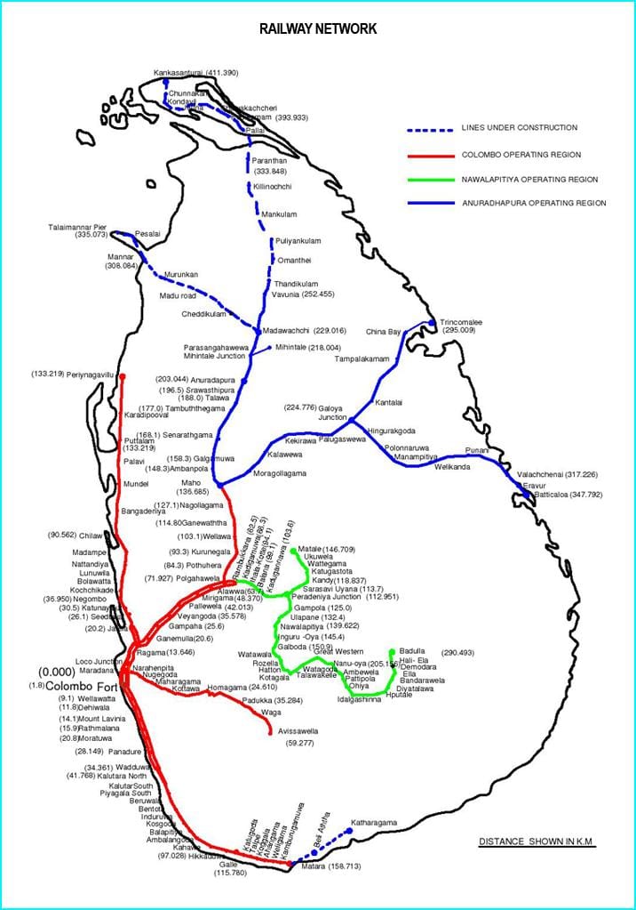 Sri Lanka xarxa ferroviària mapa