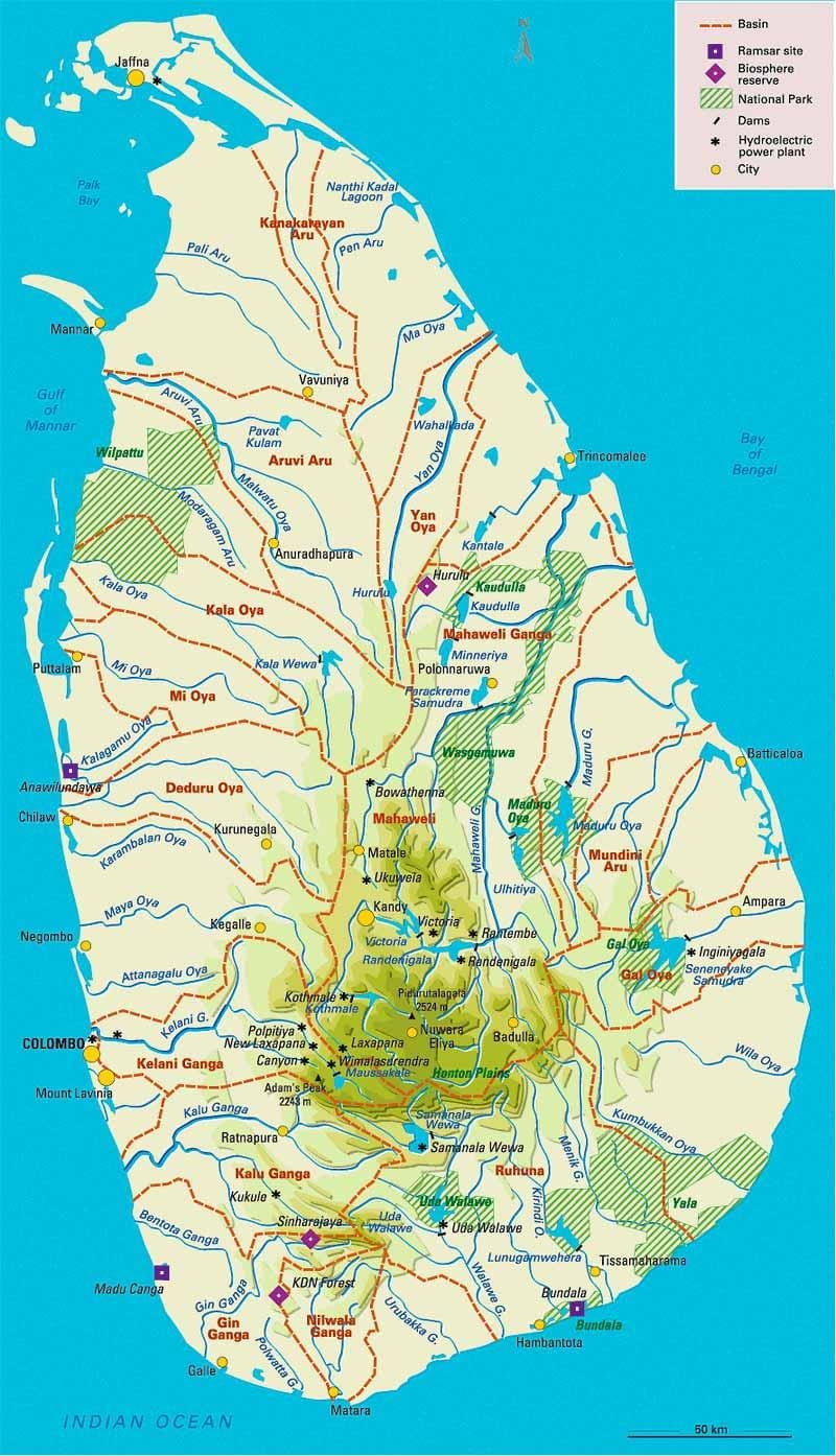 mapa de Sri Lanka geografia