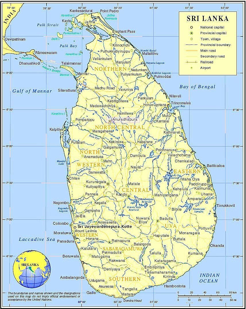 mapa de Sri Lanka llocs històrics