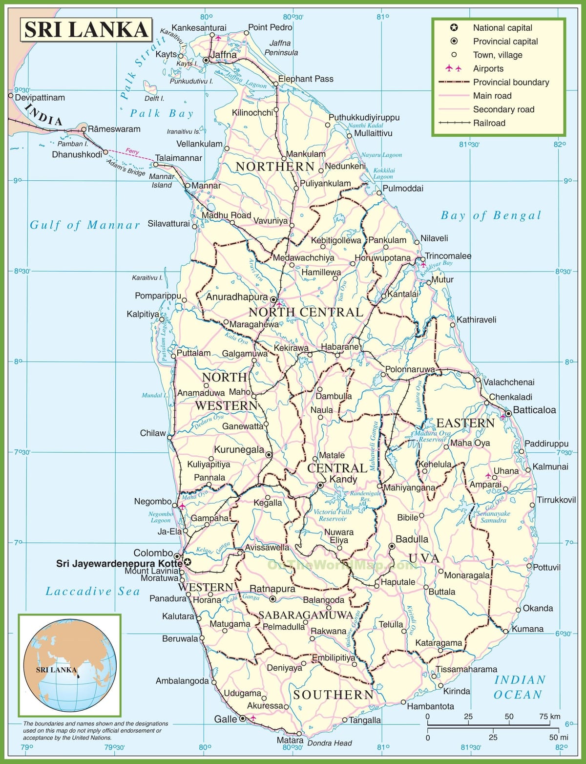 mapa de Sri Lanka política