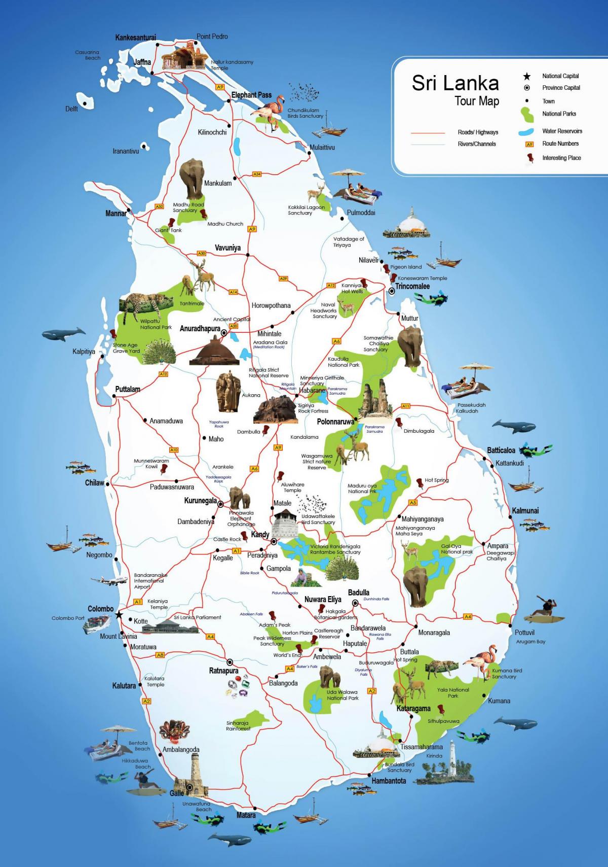llocs turístics a Sri Lanka mapa