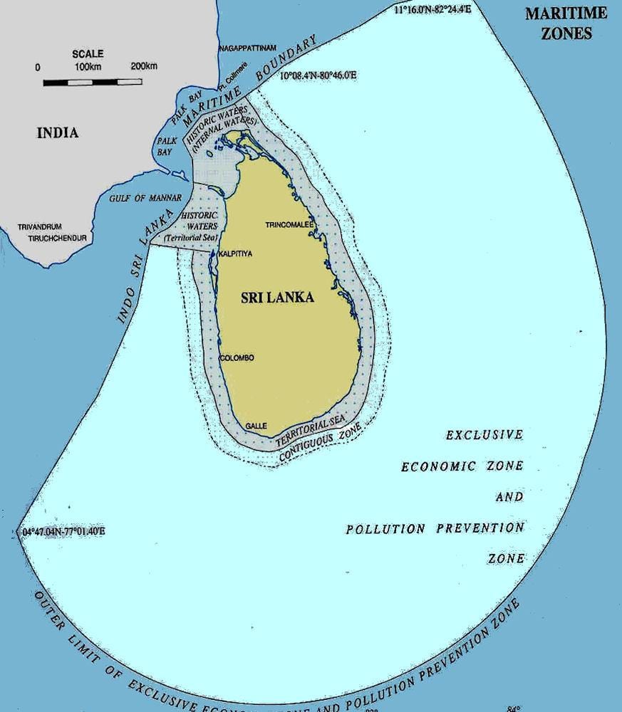 mapa de Sri Lanka mar