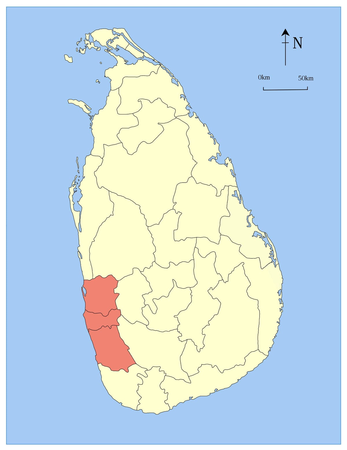 mapa de Sri Lanka província occidental