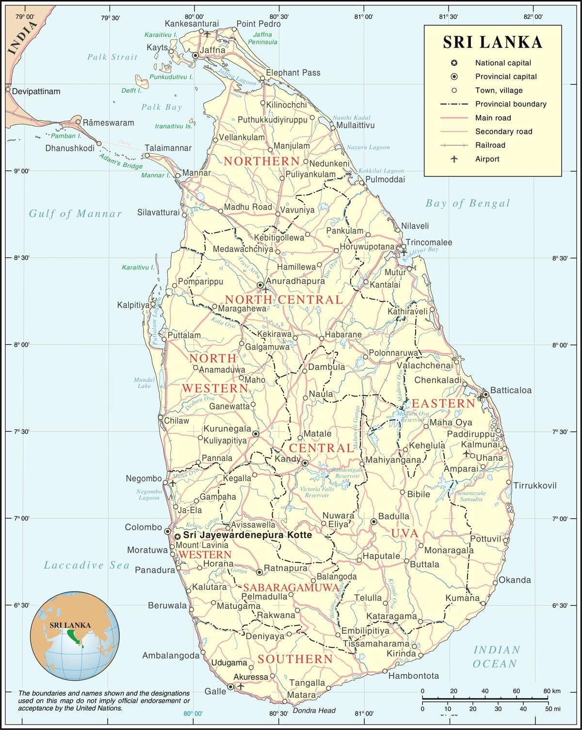 mapa de Sri Lanka ciutat