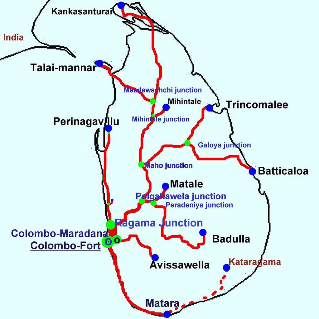 mapa de Sri Lanka línies de tren