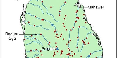 Sri Lanka rius principals mapa