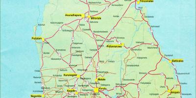 Mapa de Sri Lanka mapa amb la distància
