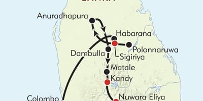 Mapa de Sri Lanka itinerari