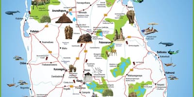 Llocs turístics a Sri Lanka mapa