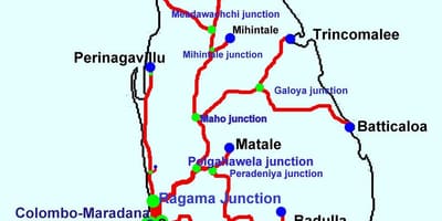 Mapa de Sri Lanka línies de tren
